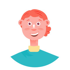 Cheerful young girl with pink hair freckles and a bright smile wearing a teal shirt and yellow collar against a transparent background