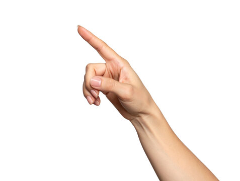 Side View of Woman’s Hand Making Touching Gesture, Index Finger Raised, Isolated PNG