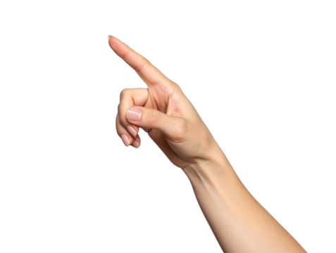 Side View of Woman’s Hand Making Touching Gesture, Index Finger Raised, Isolated PNG - Powered by Adobe