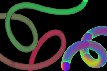 Abstract colorful glowing tubes swirling in darkness