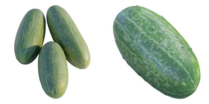 Freshly picked cucumber arrangement. The cucumbers display vibrant green hues with a refreshing, natural appeal.