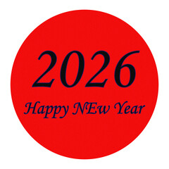 Happy new year 2026 greeting on a red circle