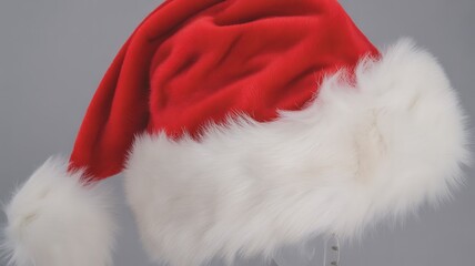 Red santa hat on gray background
