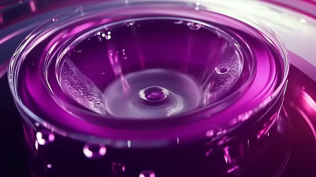 Mesmerizing Liquid Drop Impacting a Circular Vessel in Slow Motion with Vibrant Purple Hue