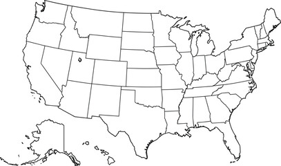 Blank USA map outline vector, unlabelled United States silhouette, educational geography template, printable state borders, stock illustration for learning, quiz © Sumia Art