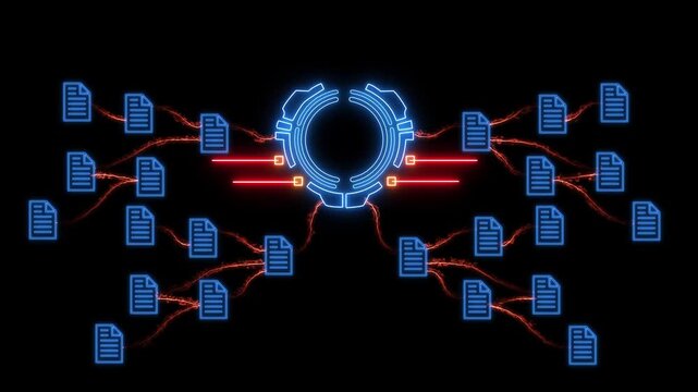 Business process and workflow automation with flowchart. Business and technology concept. Animation of glowing neon line arranging processing management isolated on transparent background.

