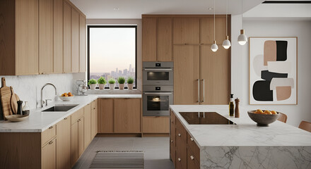 Modern kitchen interior with sink and contemporary furniture