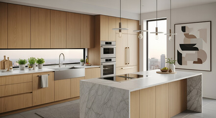 modern kitchen interior with sink and contemporary furniture