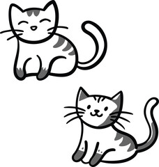 Cat Doodle Black and White Illustration Vector Image Cute Kitten Sketch Line Art Drawing Silhouette 