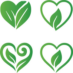 Sustainable green heart leaf vector logos, nature and health concept