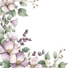 Delicate watercolor floral arrangement adorns the corner of a white background space