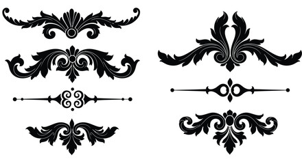 Elegant black floral ornaments and flourishes for decorative design elements
