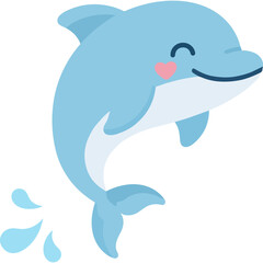 Cute Blue Dolphin Vector Icon with Transparent Background