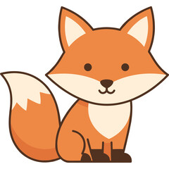 Cute Orange Fox Vector Icon with Transparent Background