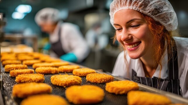 Factory Worker Inspecting Fried Food