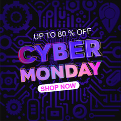 Cyber ​​Monday Sale Poster isolated on dark circuit network background.