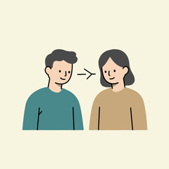Obraz premium Simple vector illustration of two people facing each other with an arrow between, communicating and connecting
