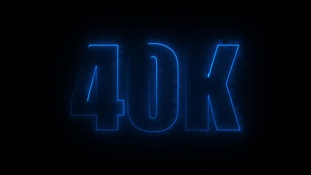 Abstract glowing neon light 40K letter animation. 40K followers or subscribers ,40K Electric blue lighting text with animation on black background. 4K video,.!! 40K.!!!
