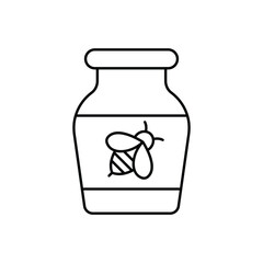 A honey jar illustration with a bee on the label depicted in black and white