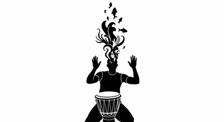 Creative explosion of ideas and inspiration erupting from a person playing a drum.
