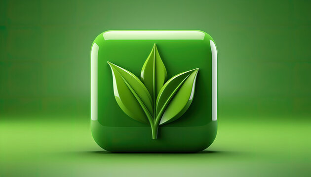 Eco-Friendly Green Leaf Icon in Glossy 3D Design: Sustainability in Technology