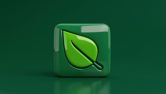 Modern Green Leaf Icon in 3D Design: Sleek and Eco-Friendly Technology - Powered by Adobe