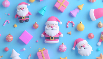 Groovy Retro Repeat, Christmas: Groovy Santa icons and gift float joyfully. funky Christmas pattern evokes psychedelic retro holiday spirit with vibrant colors