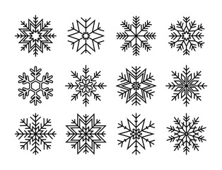 Set of snowflake with different ornaments. Vector illustration