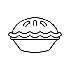 A line art illustration of a pie with a wavy crust and steam vents on top