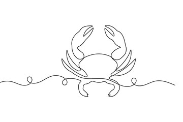 Continuous crab one line drawing minimalist style isolated outline elegant vector illustration design
