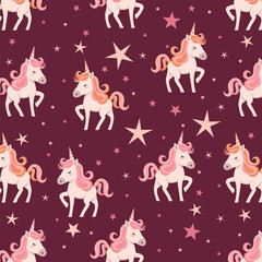 Seamless vector pattern for children. Cartoon unicorns
