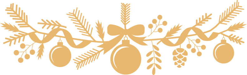 Golden christmas decoration border with fir and baubles Vector