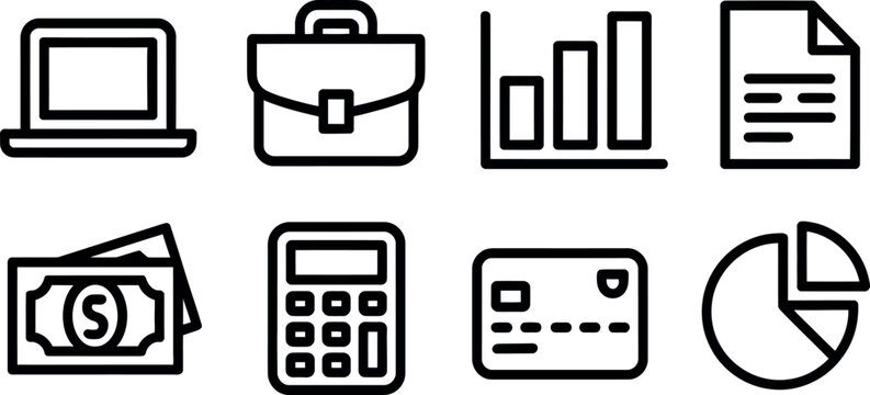 Financial planning and analysis with business tools icons set for modern investment strategies