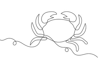 Minimalist crab one line drawing simple outline vector illustration isolated on white background
