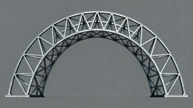 Trussed bridge arch featuring interconnected triangular patterns with unique curved design providing enhanced load distribution and durability.