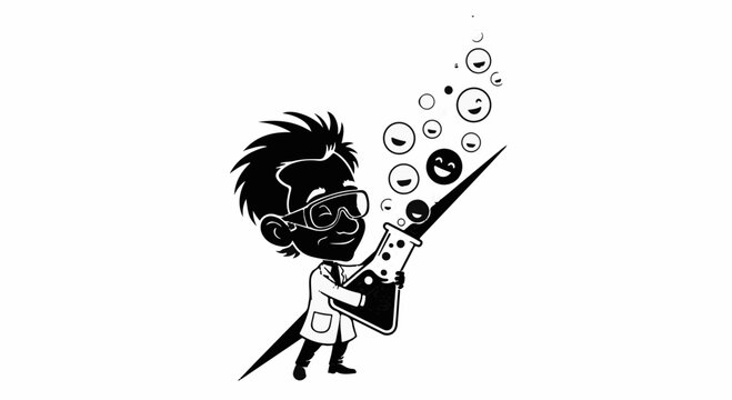 Joyful scientist creating colorful bubbly experiment with a smile