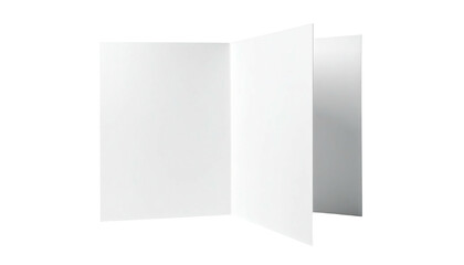 Naklejka premium A blank white, tri-fold brochure, isolated, casting soft shadows on a black backdrop