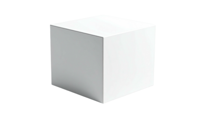 A 3D render of a stark white cube against a black background. Simple and minimalist