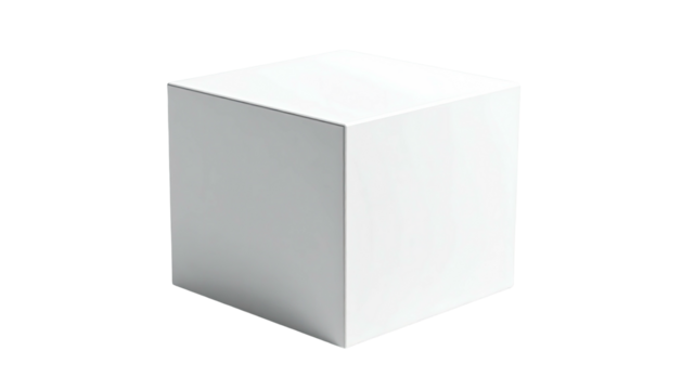 A 3D render of a stark white cube against a black background. Simple and minimalist