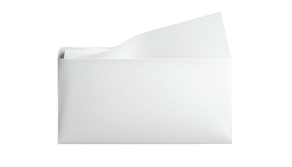 A white envelope, partially open with a white sheet of paper visible inside on black background