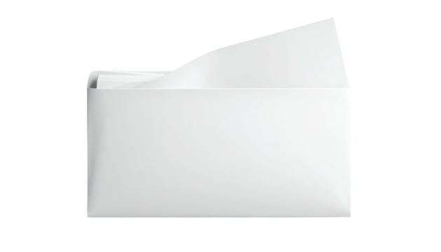 A white envelope, partially open with a white sheet of paper visible inside on black background