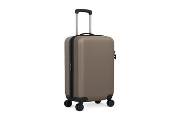 Brown rolling suitcase luggage on transparent background