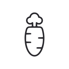 A minimalist line drawing of a carrot with rounded top leaves and horizontal line details