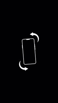 Rotate phone to vertical orientation with rotation arrows on black background. Suitable for technology or device orientation design concepts.