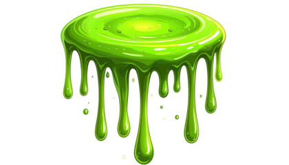Cartoonish, green, gooey substance dripping down from a raised, circular platform