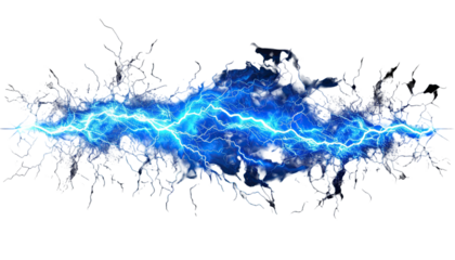 Vivid digital rendering of bright blue electrical energy crackling with immense power, on black background