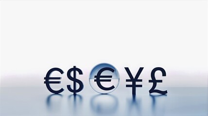 Finance global background with multiple currency symbols euro dollar yen pound icons on clean white minimalist backdrop