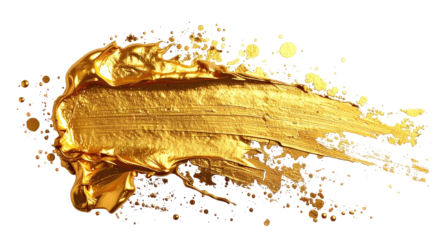 Golden brushstroke against a black background, with texture and splattered dots - Powered by Adobe