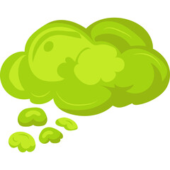 Green Stinky Cloud With Droplets Floating Upwards On White Background Representing Bad Odor Or Gas