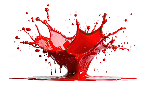 A vibrant, dynamic splash of red liquid erupts from a base, isolated on a black background